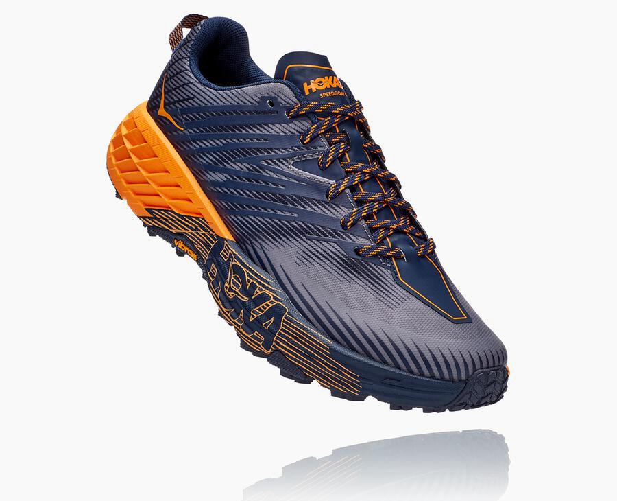 Hoka Australia One One Speedgoat 4 - Mens Trail Shoes Blue/Orange - AYJKE-7206